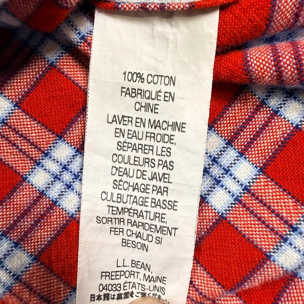 LL Bean Mens XL Regular Red Plaid Button Down Shirt Cotton Long Sleeve 285277 - Picture 11 of 12